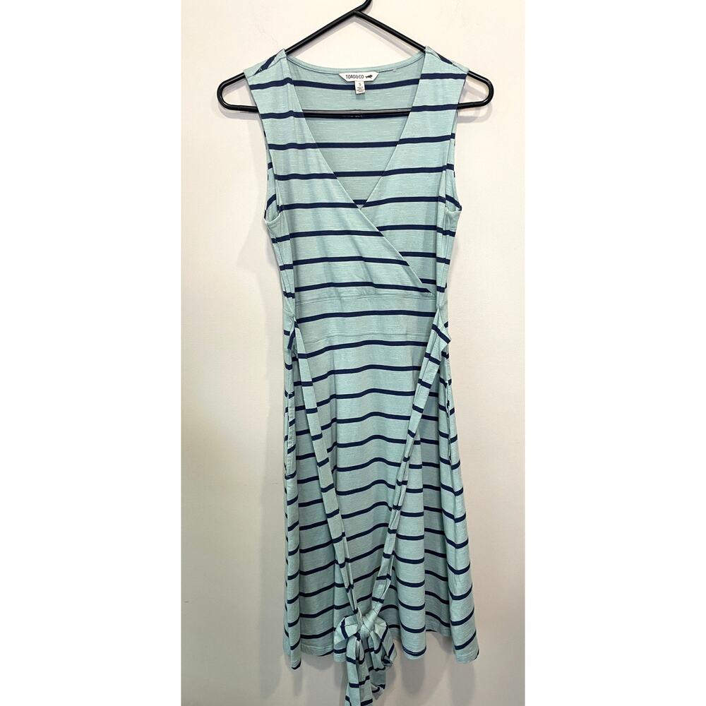 Toad Co Cue Wrap Dress Aqua Navy Nautical Striped A-line Women's Sz Small